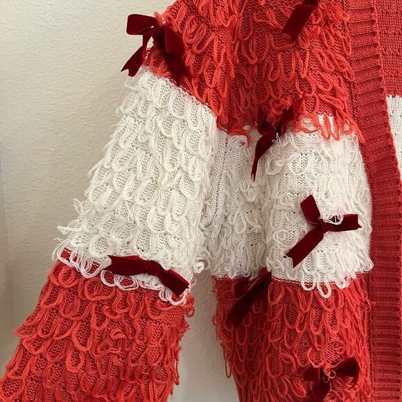 Might Fine Knot Loop Velvet Bow Cardigan Medium - Picture 5 of 9